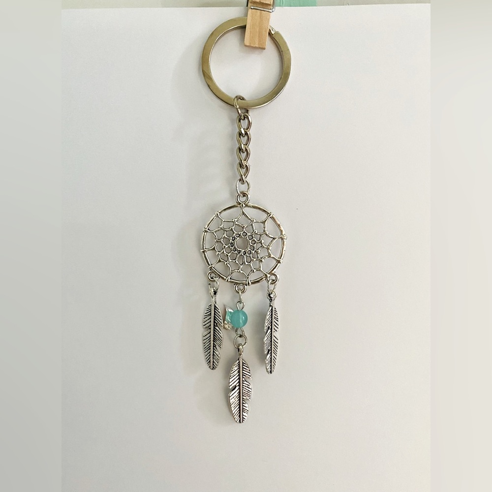 Dreamcatcher key chain silver keyring bag charm backpack feathers pendant chain